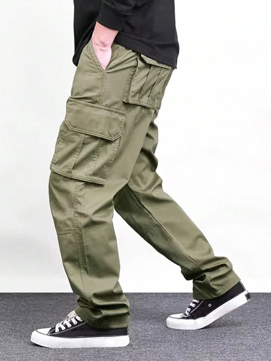 Pantalon cargo ample et décontracté avec cordon de serrage à la taille et poches à rabat
