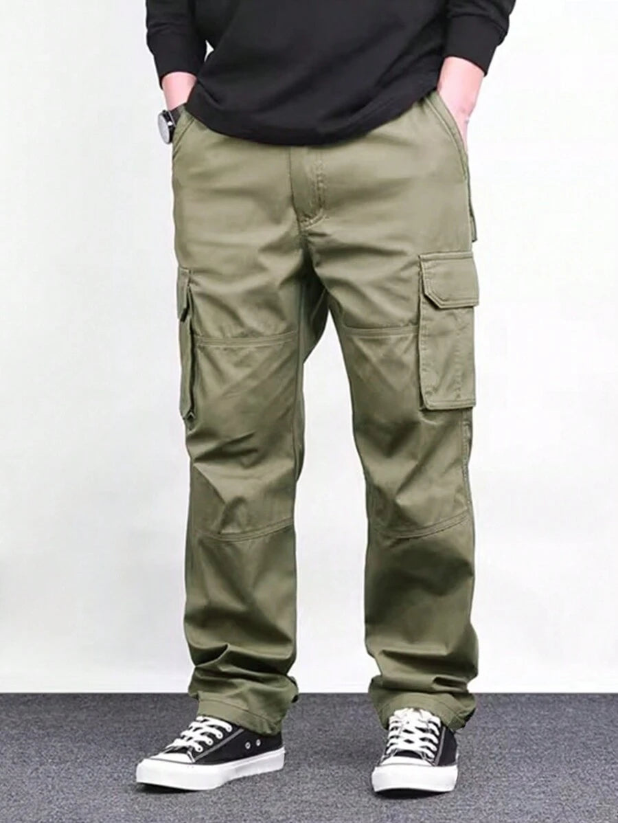 Pantalon cargo ample et décontracté avec cordon de serrage à la taille et poches à rabat