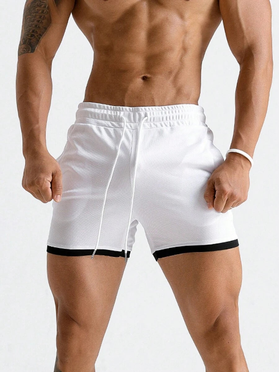 Shorts de sport 2-en-1 avec cordon et détails contrastés tendance pour hommes