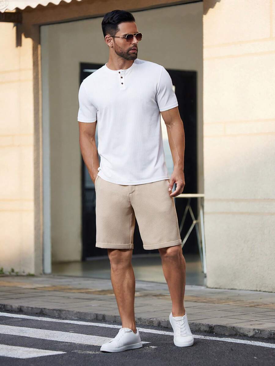 Bermuda droit tissé taille mi-haute – Short décontracté pour homme