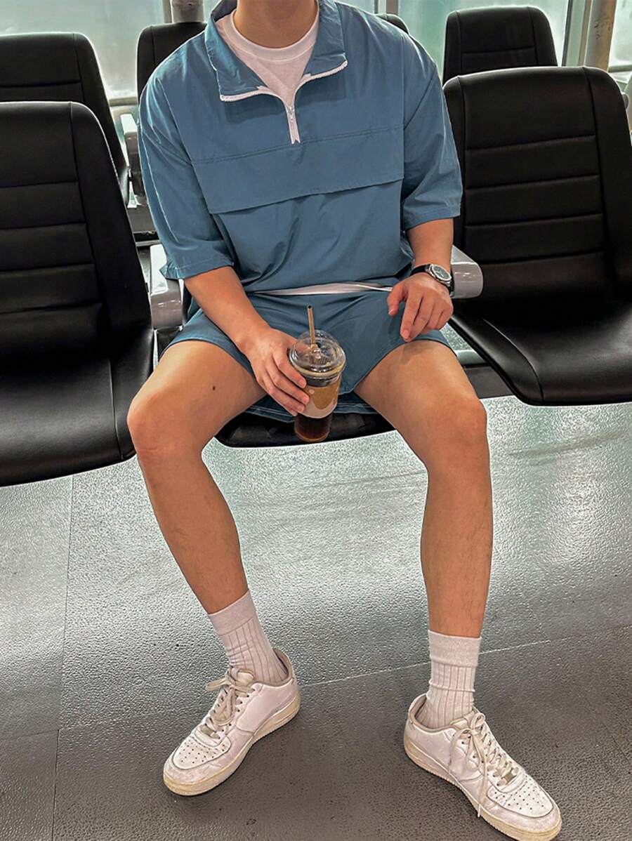 Moderne et décontracté deux ensembles, chemise zippée et short – Tenue d'été