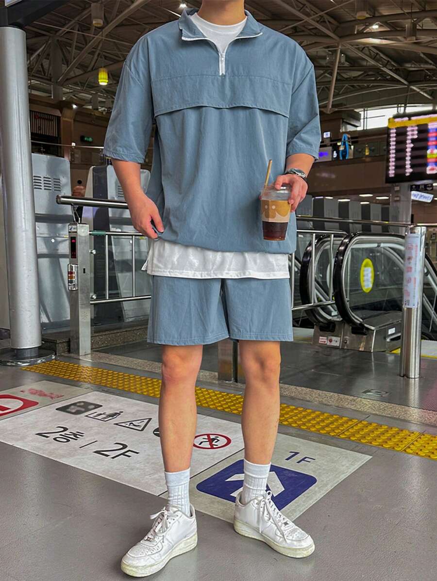 Moderne et décontracté deux ensembles, chemise zippée et short – Tenue d'été