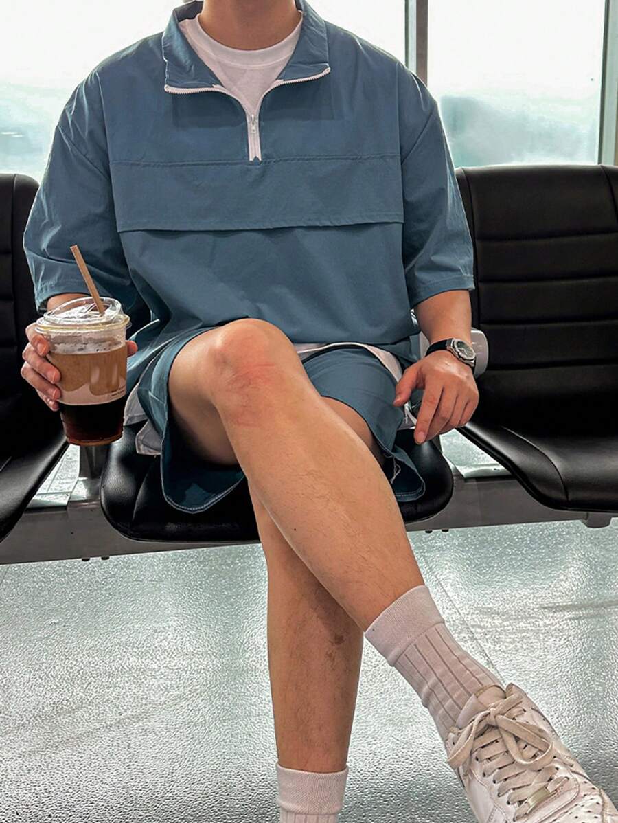 Moderne et décontracté deux ensembles, chemise zippée et short – Tenue d'été