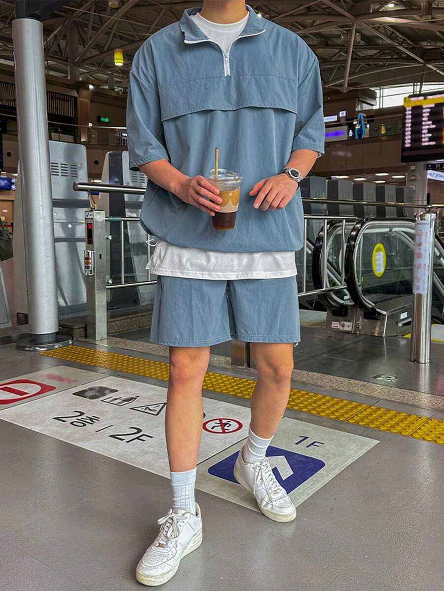 Moderne et décontracté deux ensembles, chemise zippée et short – Tenue d'été