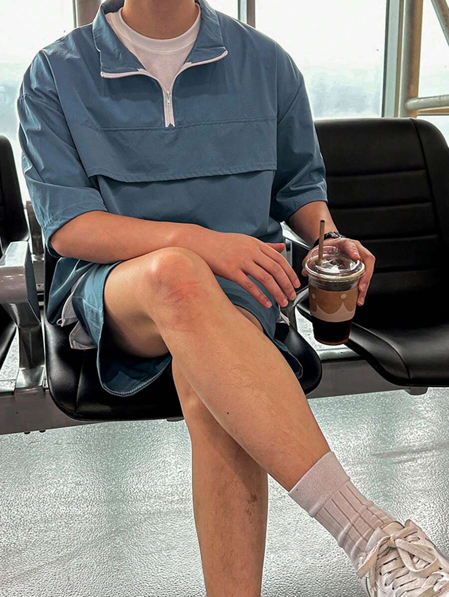 Moderne et décontracté deux ensembles, chemise zippée et short – Tenue d'été
