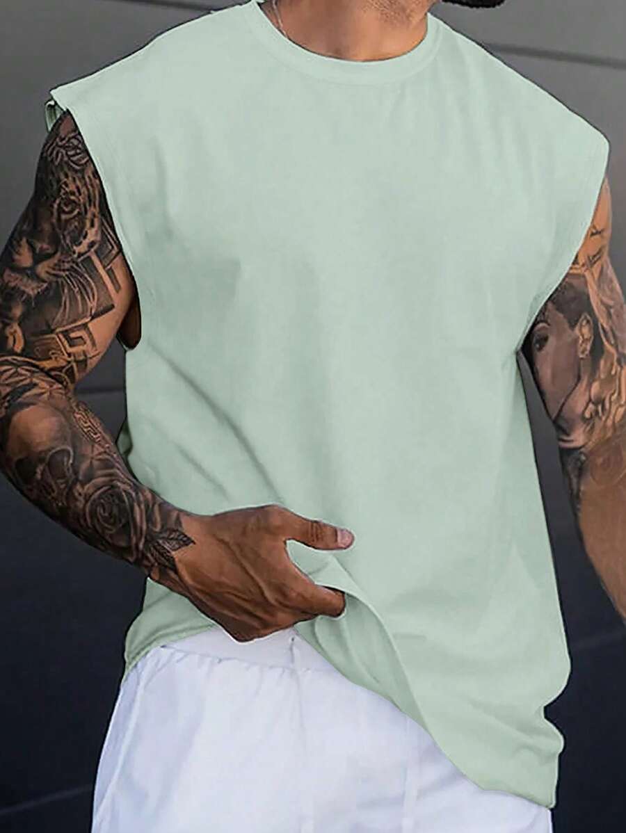 Chemise sans manches à col rond de couleur unie pour homme