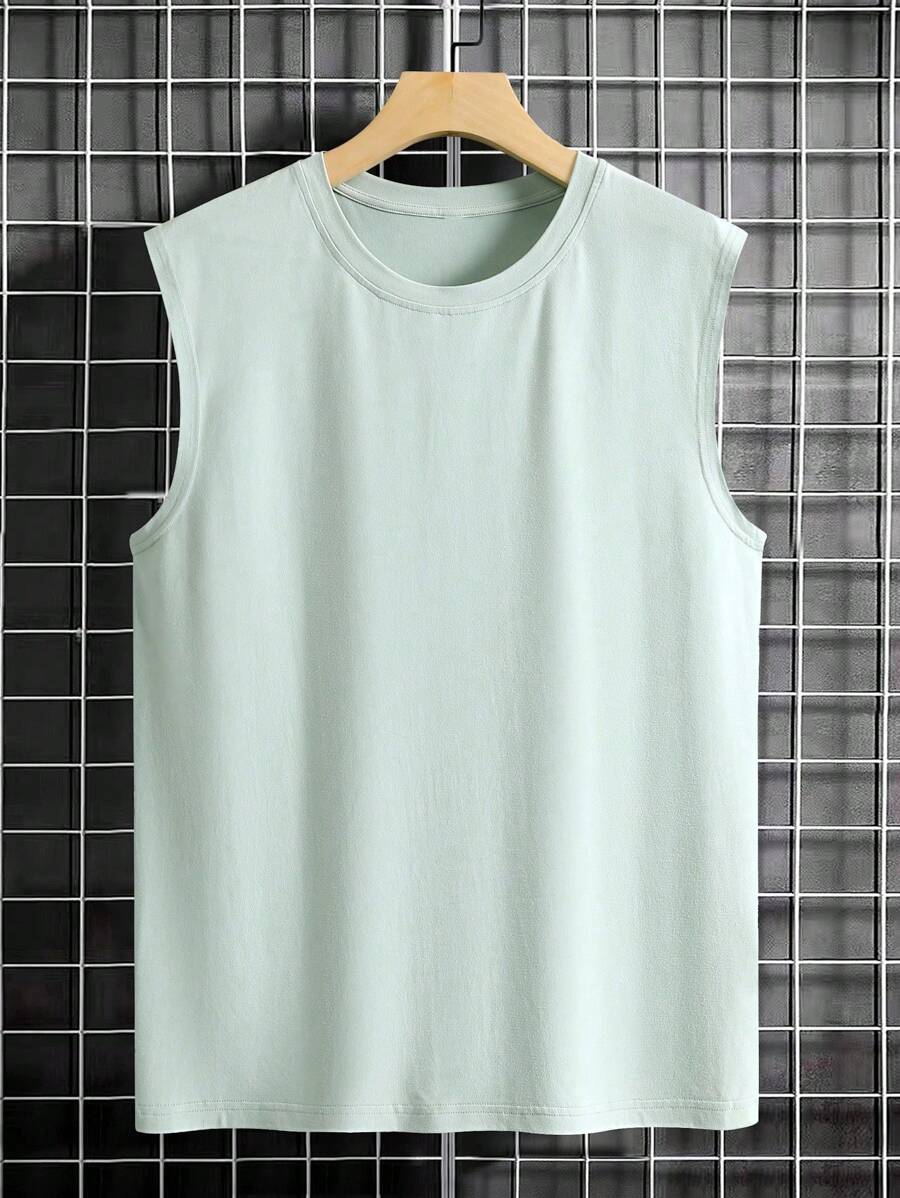 Chemise sans manches à col rond de couleur unie pour homme