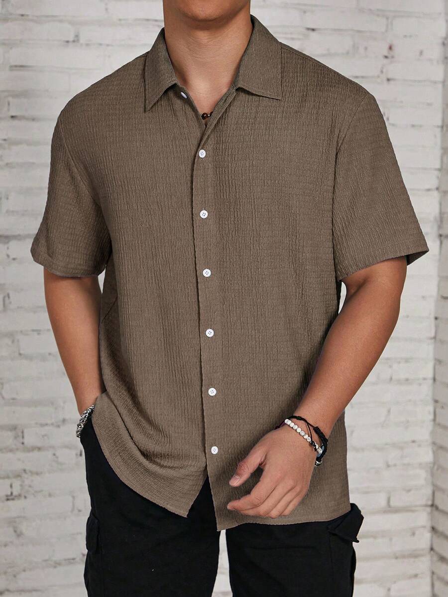 Chemise jacquard en tricot Resort pour homme - Coupe ample et plissée