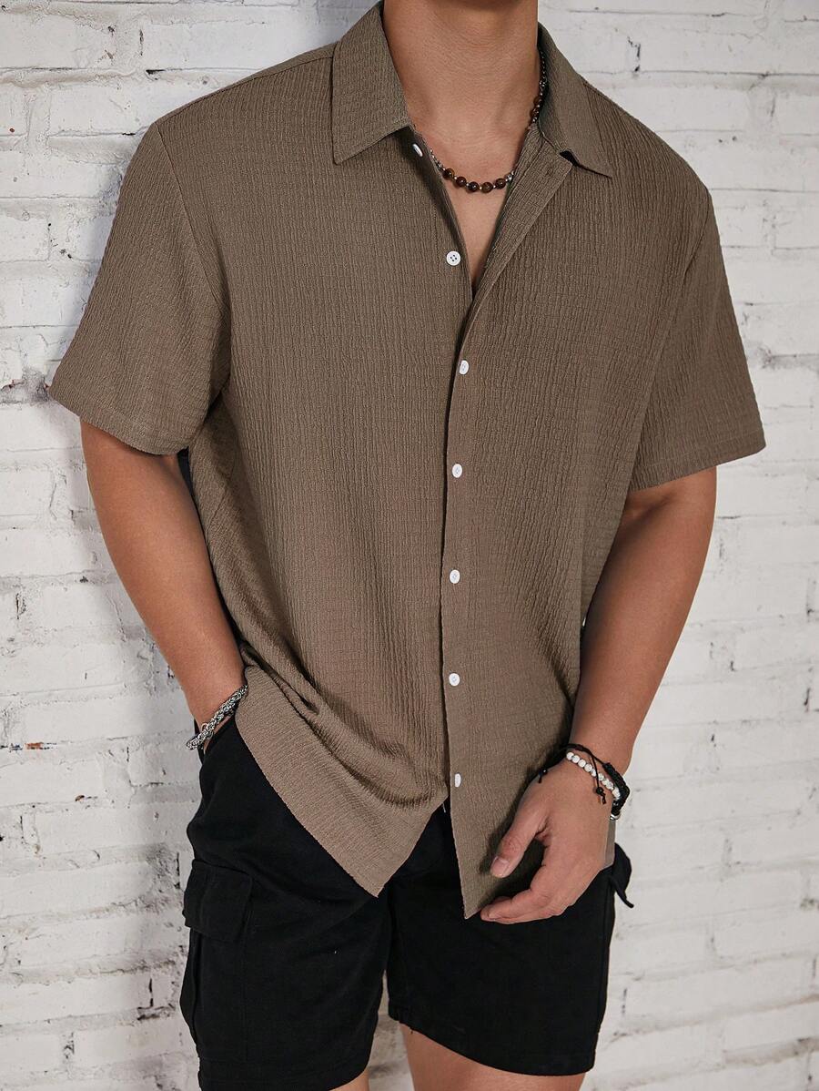 Chemise jacquard en tricot Resort pour homme - Coupe ample et plissée
