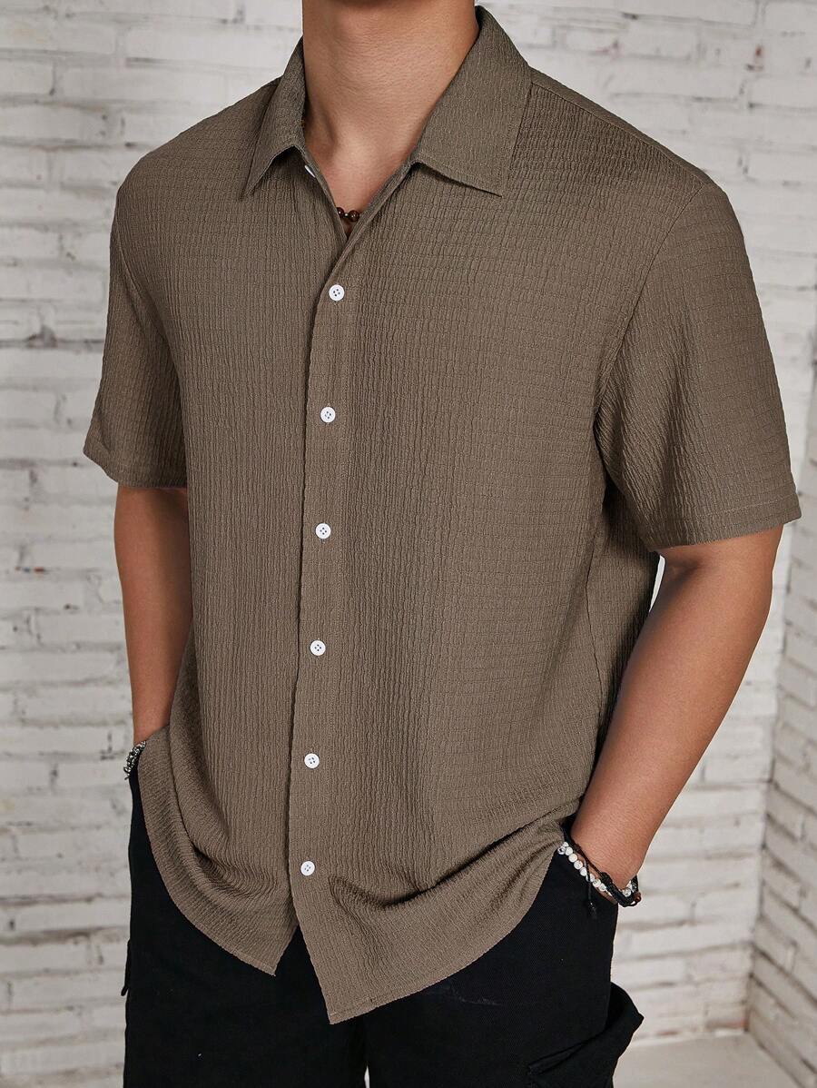 Chemise jacquard en tricot Resort pour homme - Coupe ample et plissée