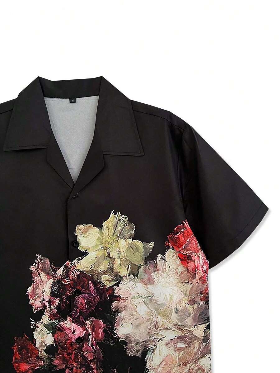 Chemise jacquard décontractée à boutons et motif floral pour homme