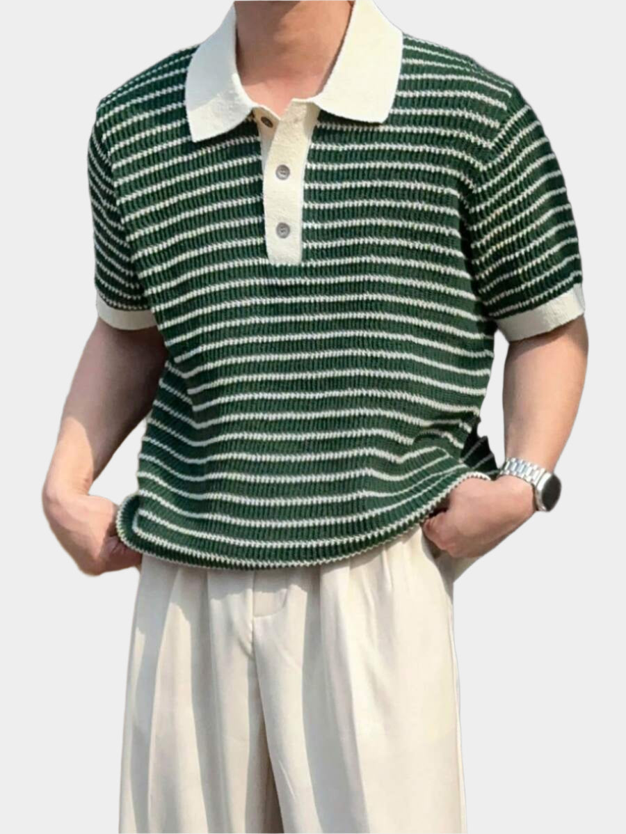 Chemises au crochet polo d'été décontracté en tricot rayé pour hommes