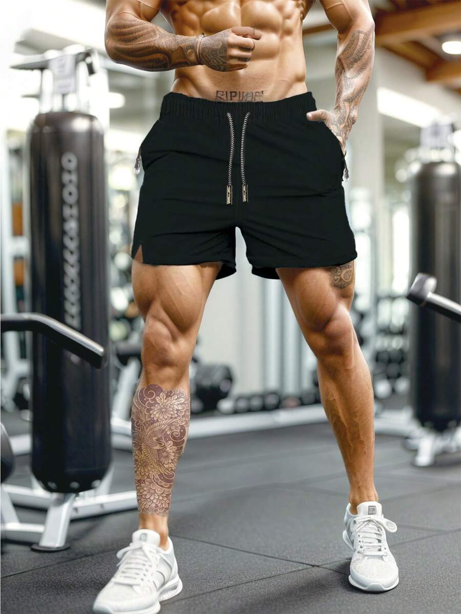 Shorts de sport taille élastique avec poches zippées et cordon