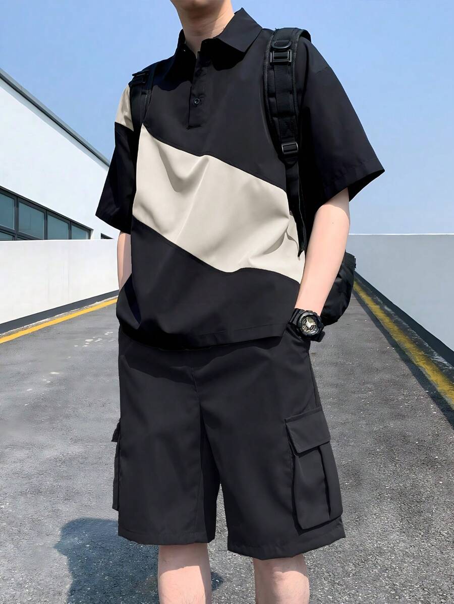 Deux ensemble utilitaire urbain chemise streetwear et short cargo