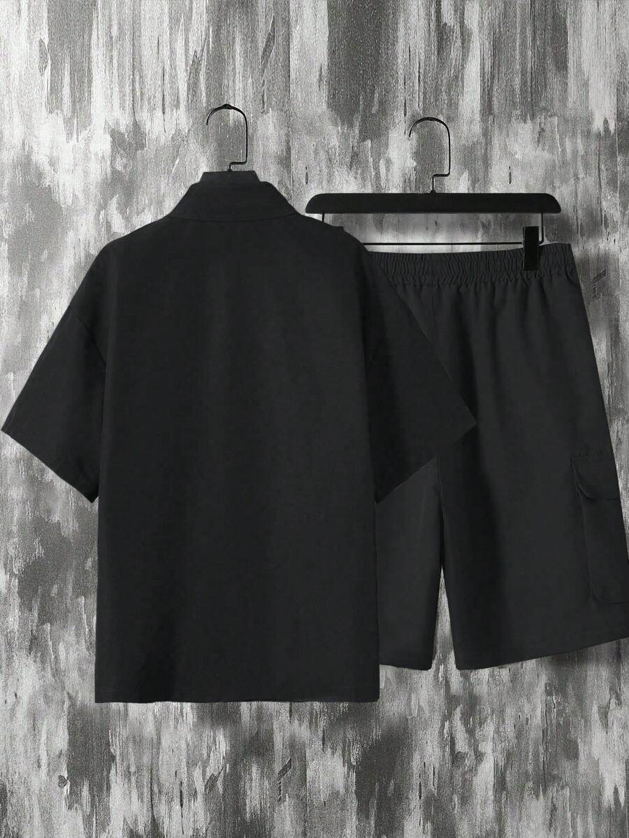 Deux ensemble utilitaire urbain chemise streetwear et short cargo