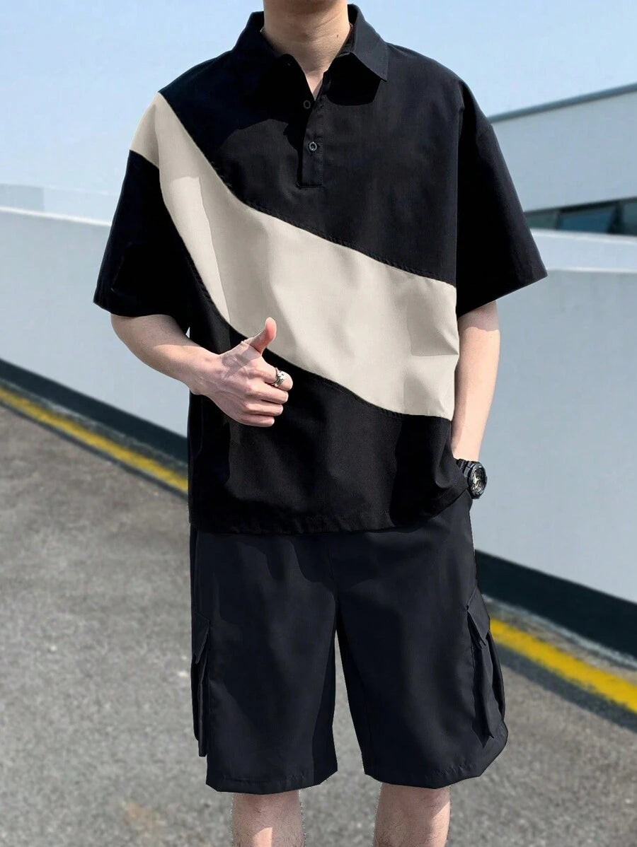 Deux ensemble utilitaire urbain chemise streetwear et short cargo
