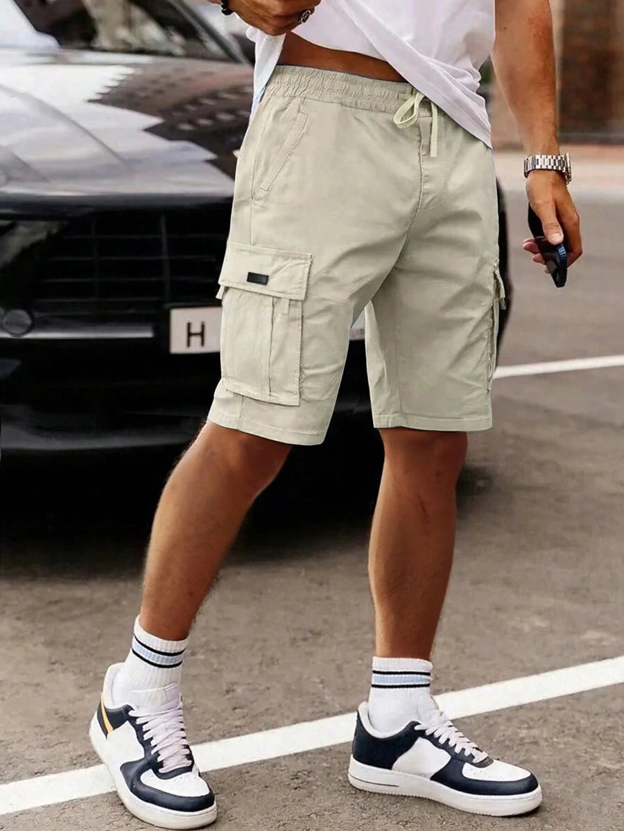 Shorts cargo pour hommes avec taille à cordon de serrage et poches latérales
