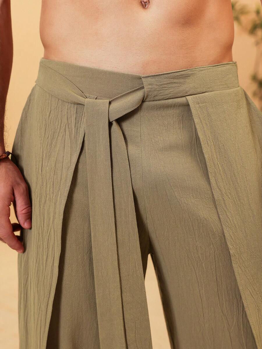 Pantalon large de lin à superpositions avec ceinture pour homme – Coupe ample