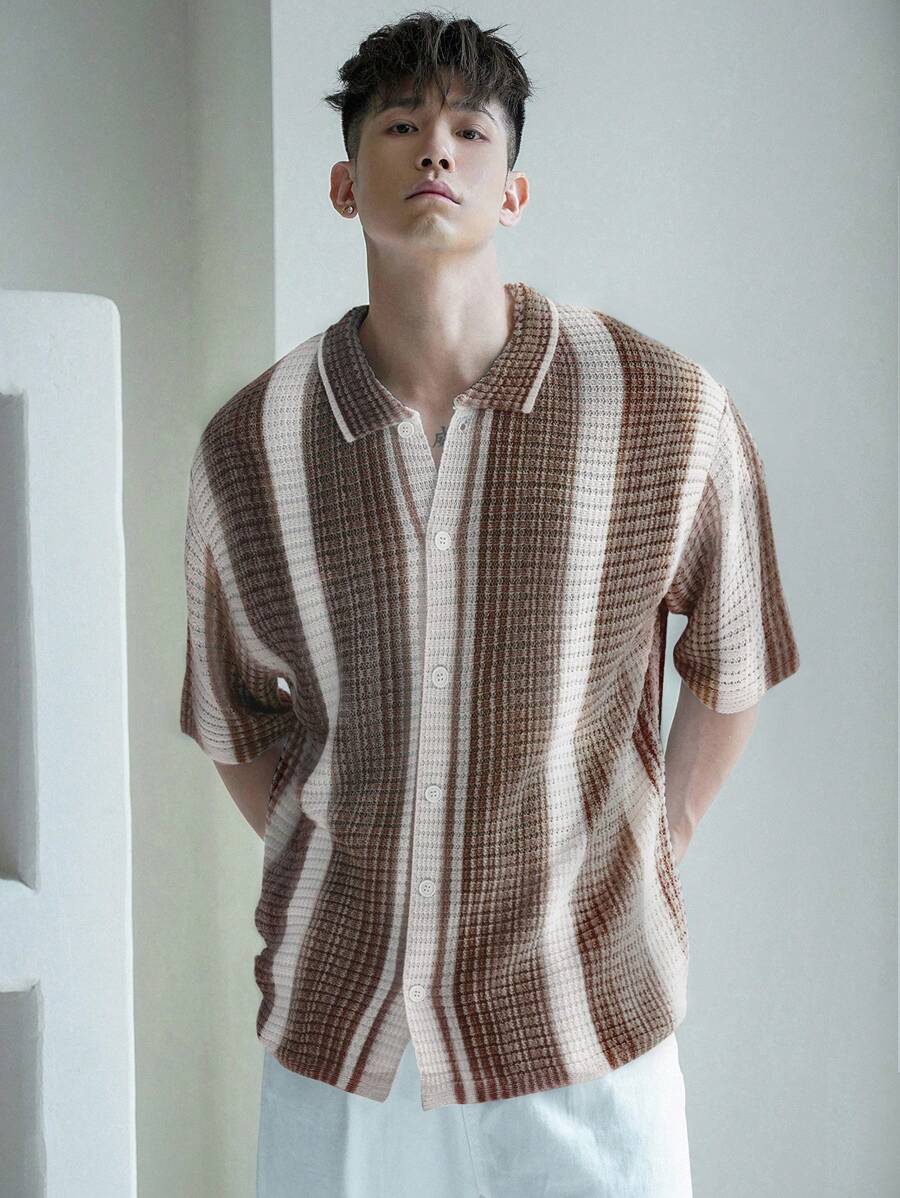 Chemises décontractées à rayures et boutons au crochet - haut d'été pour hommes