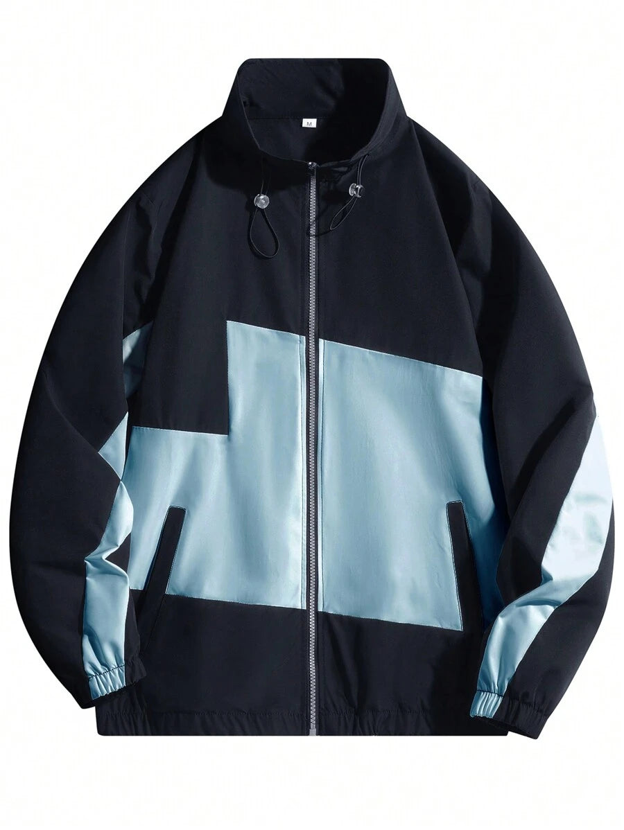 Coupe-vent zippé colorblock avec cordon de serrage et col cheminée