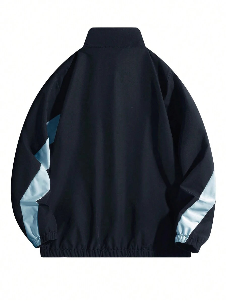Coupe-vent zippé colorblock avec cordon de serrage et col cheminée