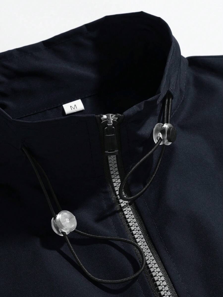Coupe-vent zippé colorblock avec cordon de serrage et col cheminée