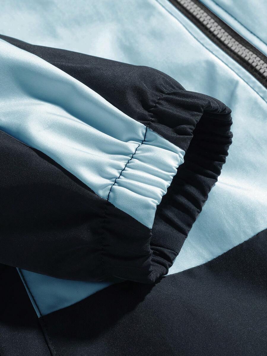 Coupe-vent zippé colorblock avec cordon de serrage et col cheminée