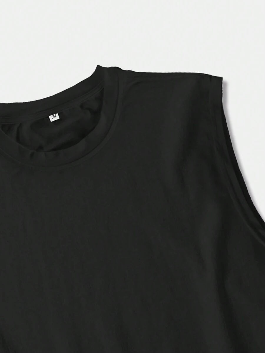 Chemise sans manches à col rond de couleur unie pour homme