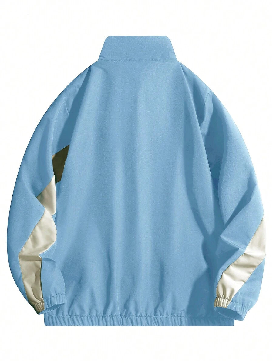 Coupe-vent zippé colorblock avec cordon de serrage et col cheminée