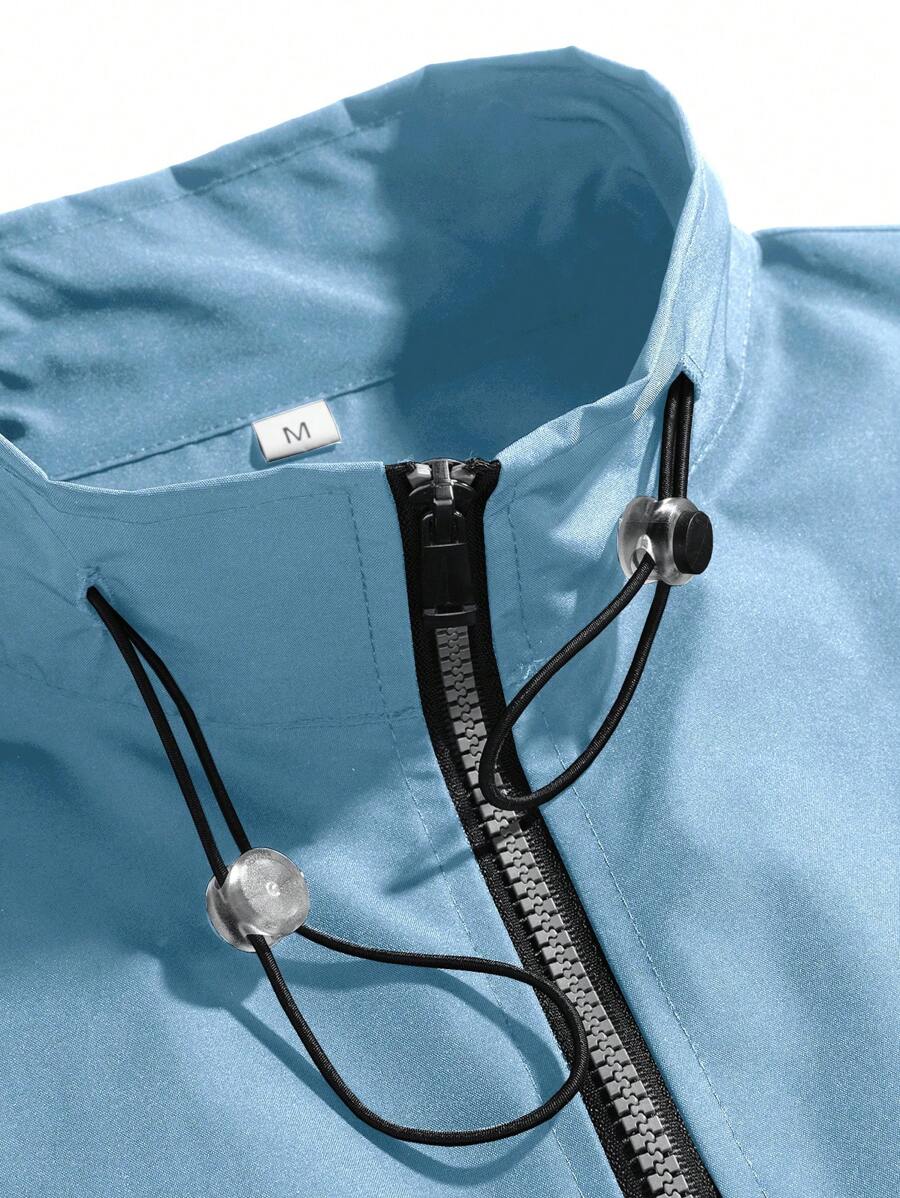 Coupe-vent zippé colorblock avec cordon de serrage et col cheminée