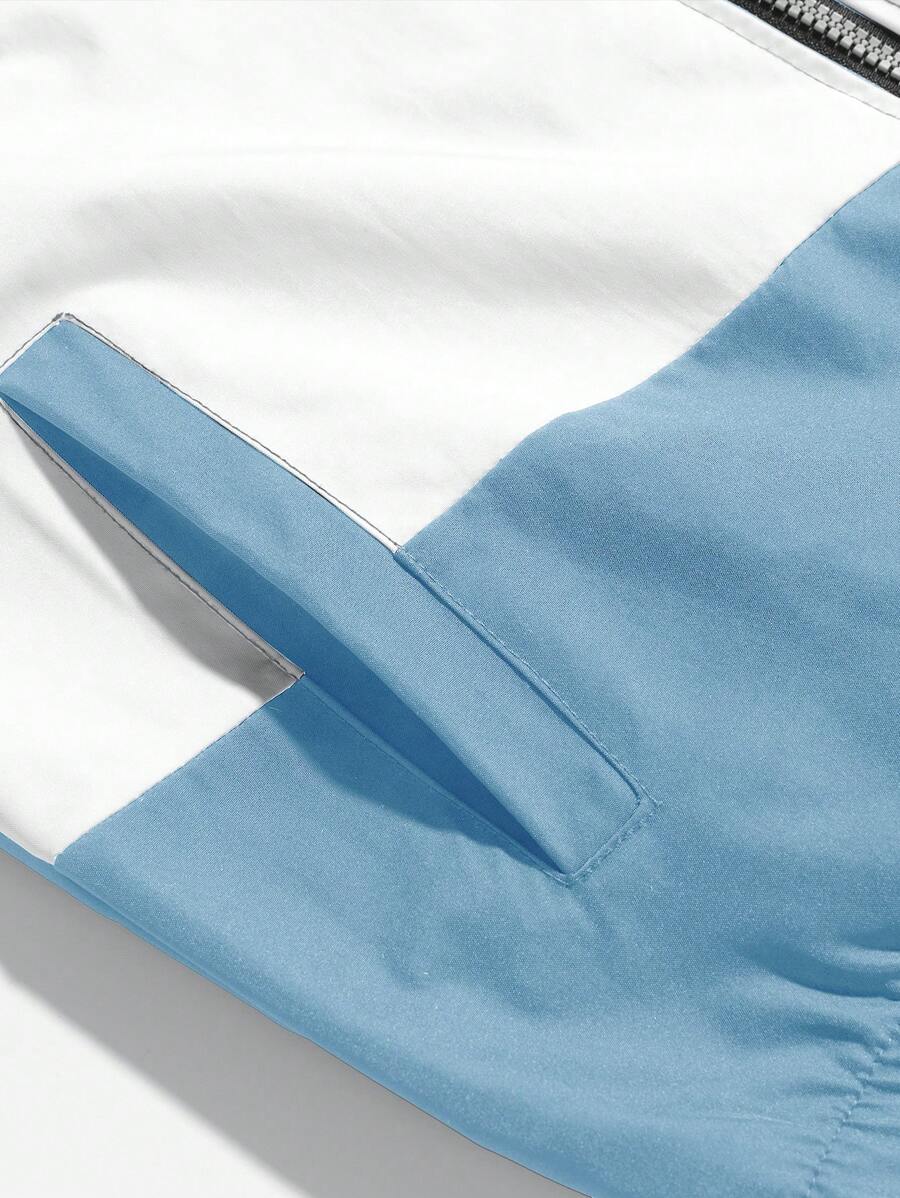 Coupe-vent zippé colorblock avec cordon de serrage et col cheminée
