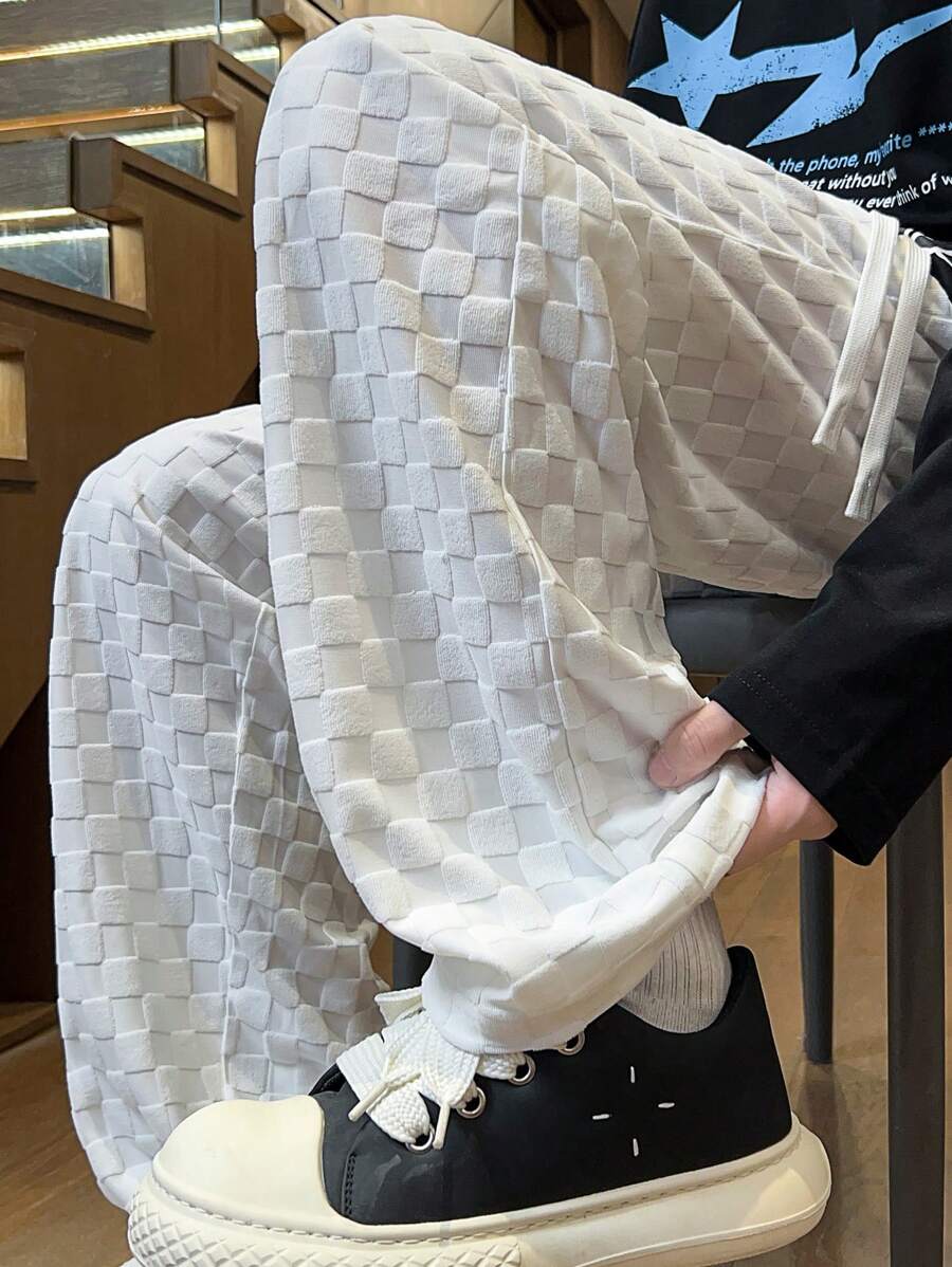 Pantalon long et droit décontracté à carreaux 3D pour homme - Printemps ou été