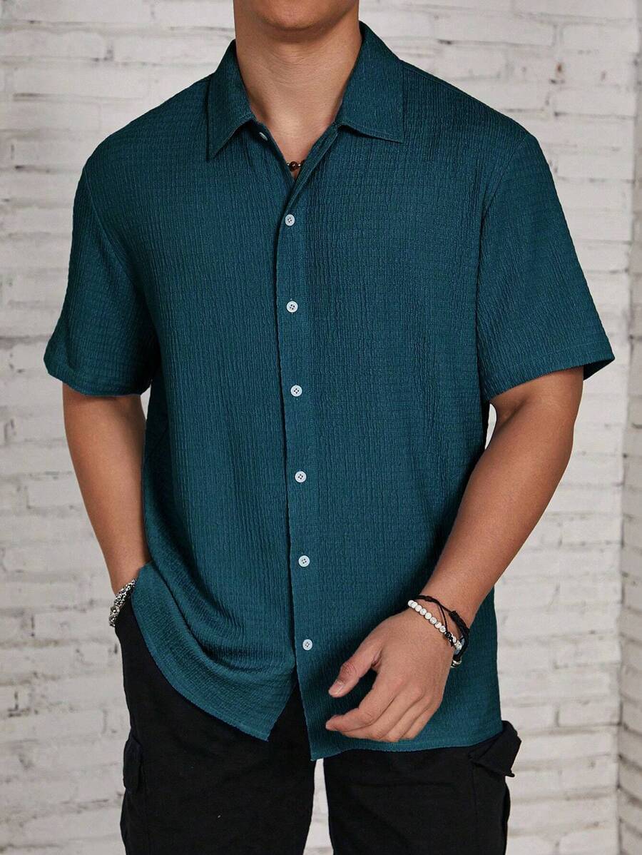 Chemise jacquard en tricot Resort pour homme - Coupe ample et plissée