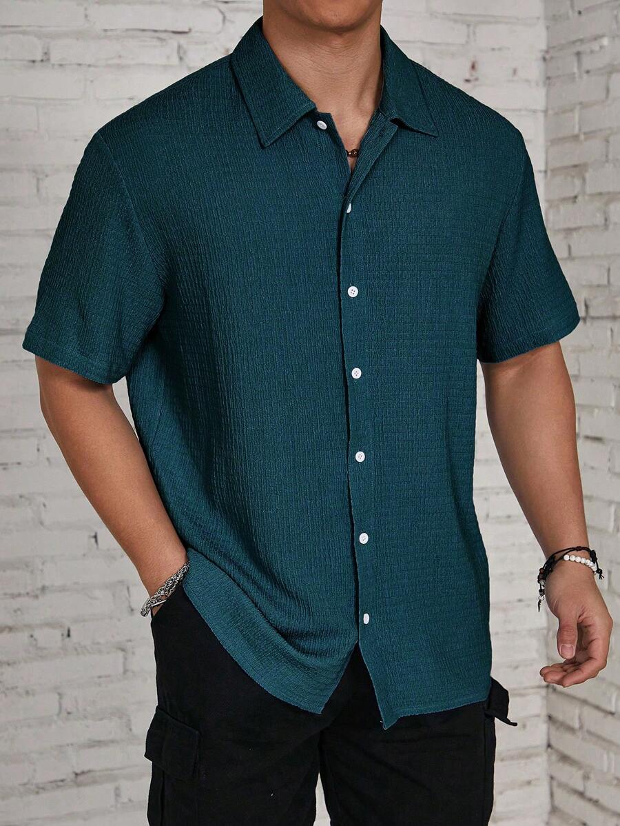 Chemise jacquard en tricot Resort pour homme - Coupe ample et plissée