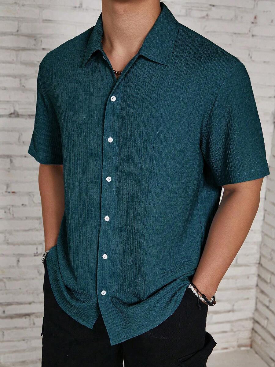 Chemise jacquard en tricot Resort pour homme - Coupe ample et plissée