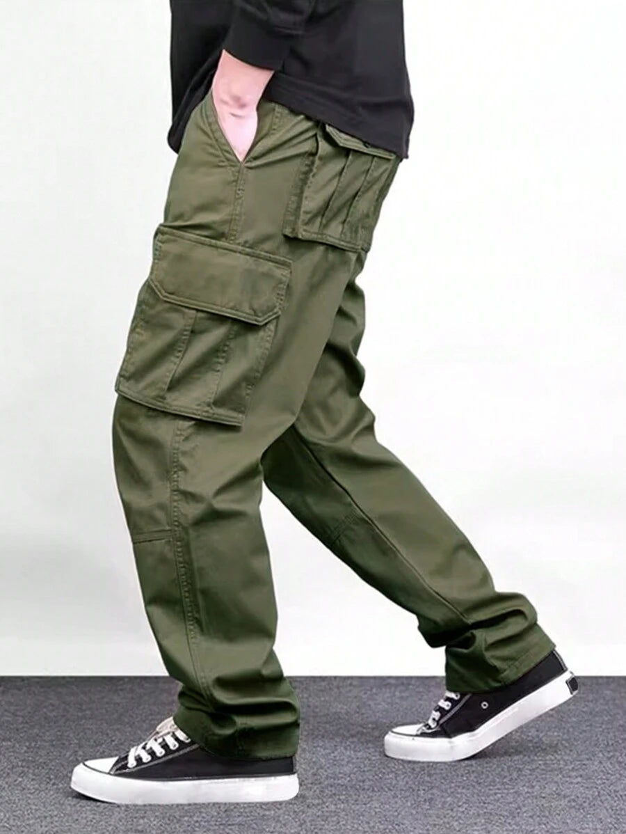 Pantalon cargo ample et décontracté avec cordon de serrage à la taille et poches à rabat