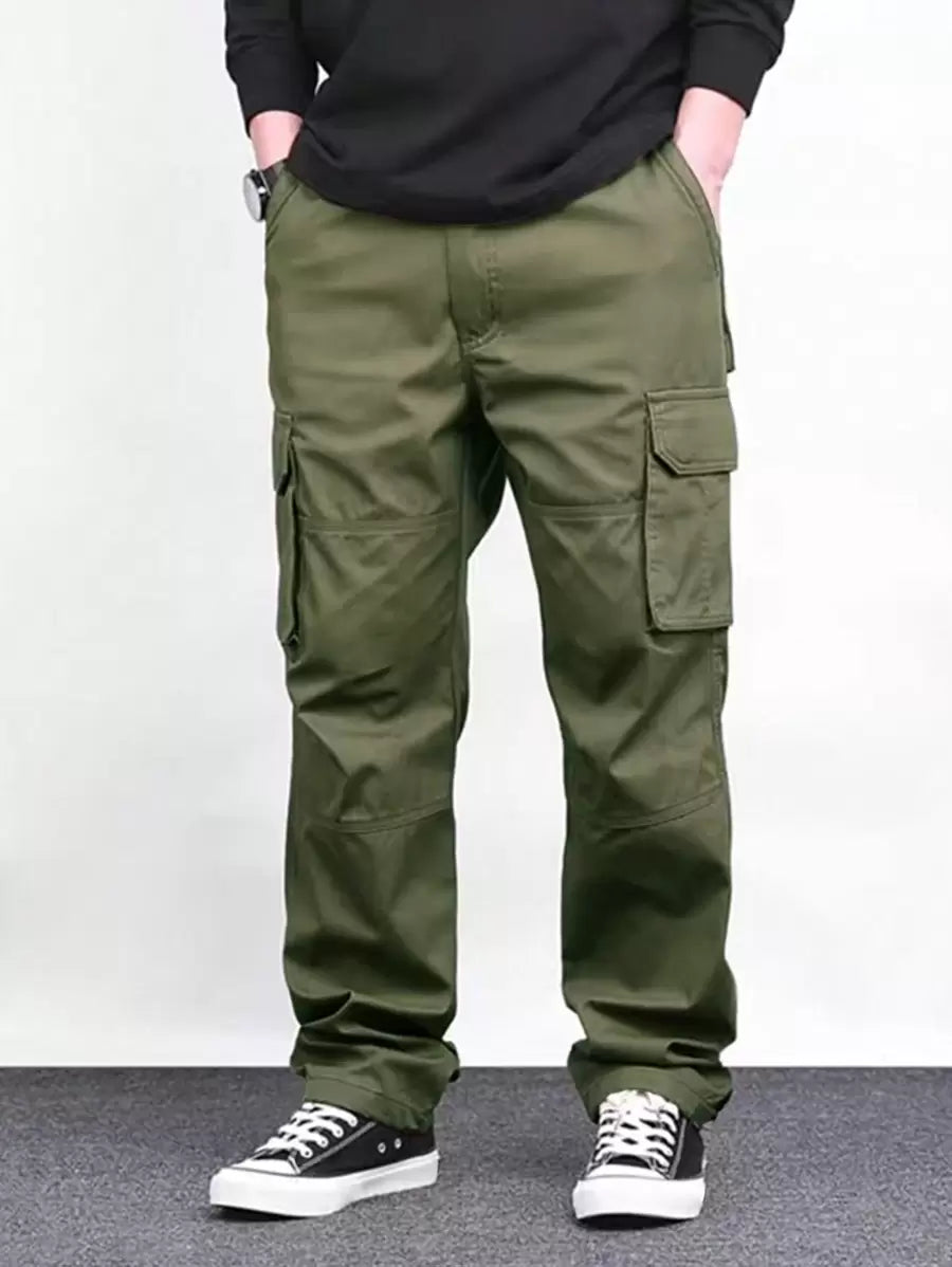 Pantalon cargo ample et décontracté avec cordon de serrage à la taille et poches à rabat