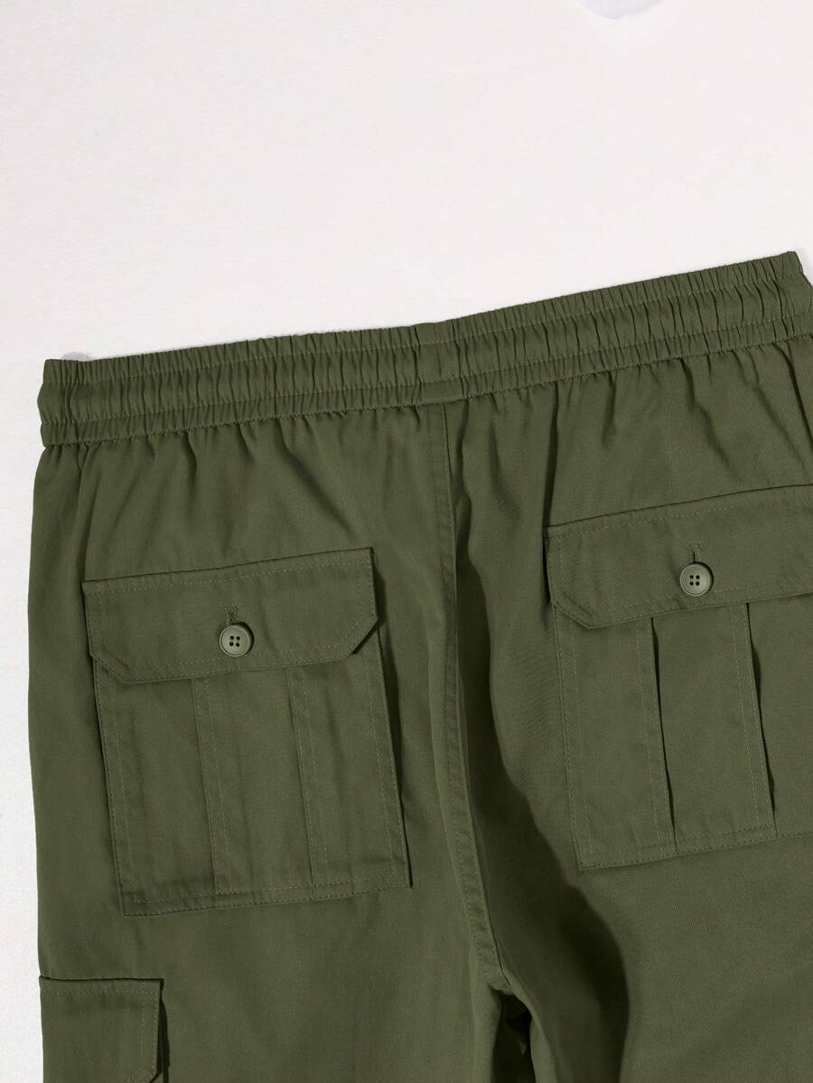 Pantalon cargo ample et décontracté avec cordon de serrage à la taille et poches à rabat