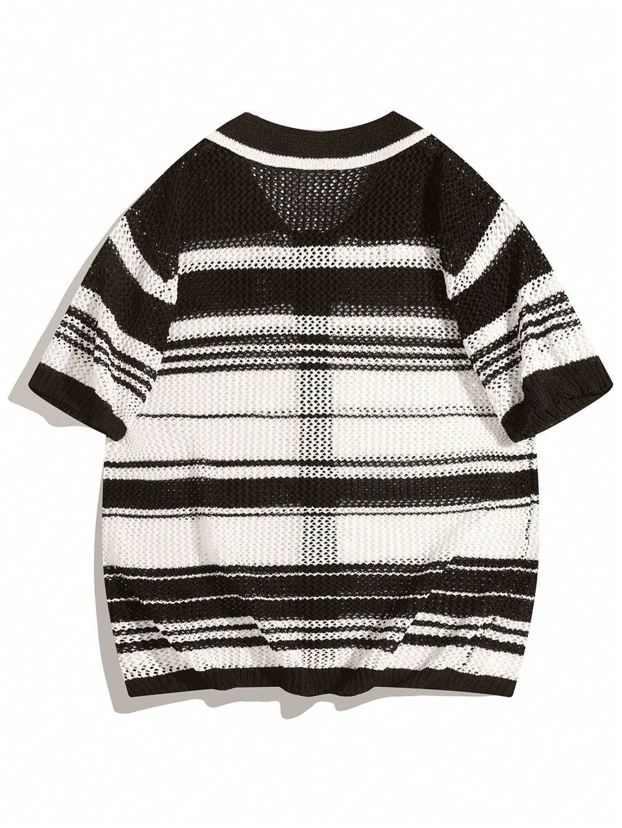 Chemises au crochet à rayures boutonnées pour homme, chemise d'été décontractée