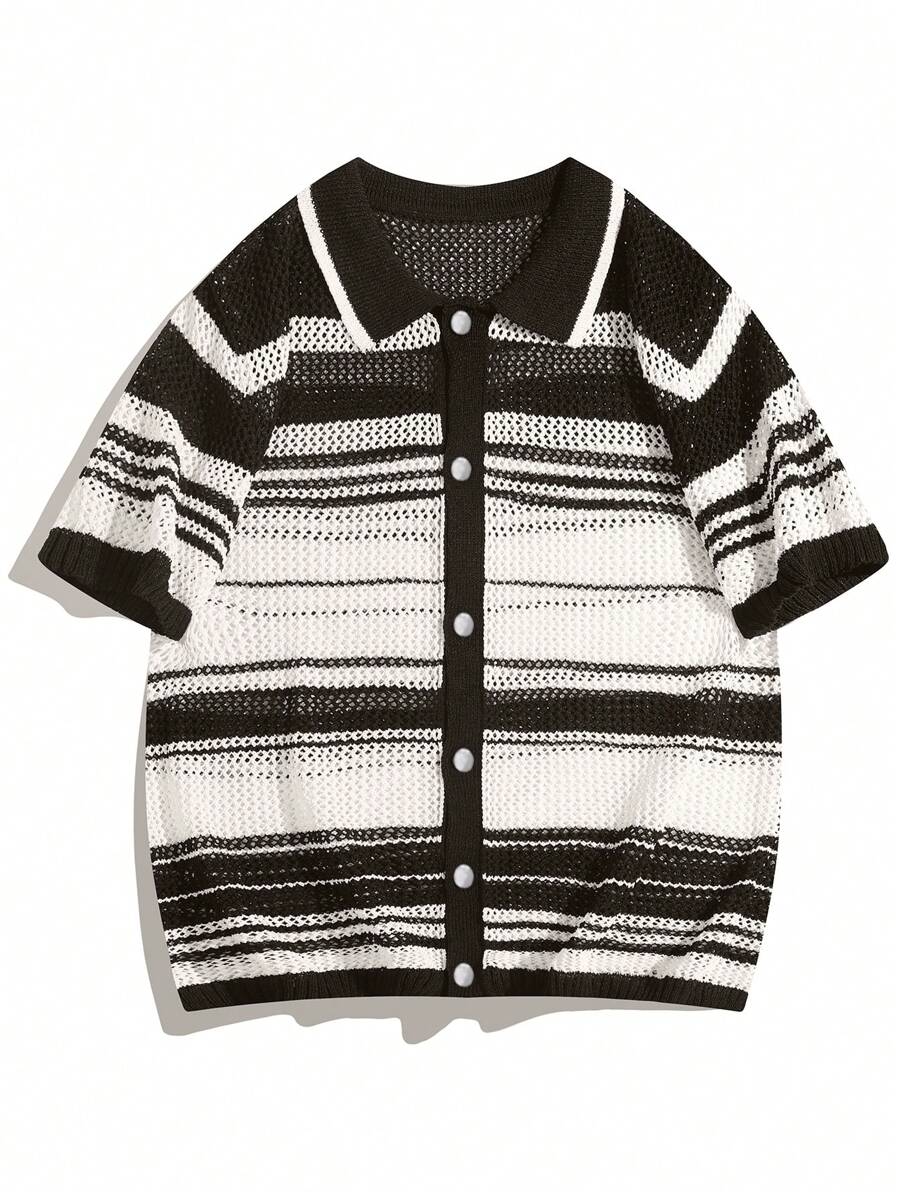 Chemises au crochet à rayures boutonnées pour homme, chemise d'été décontractée