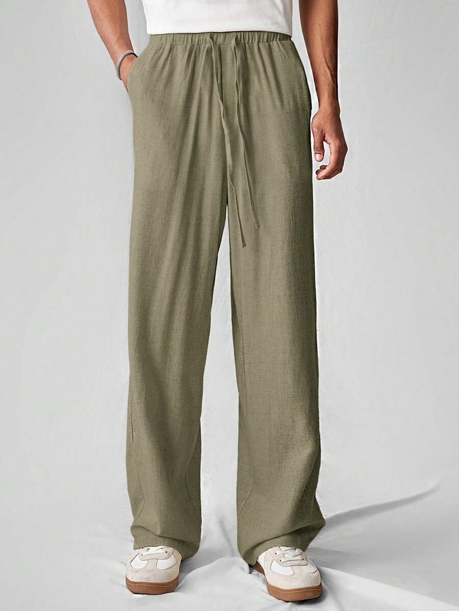 Pantalon de lin avec cordon de serrage pour homme – Tenue décontractée au quotidien