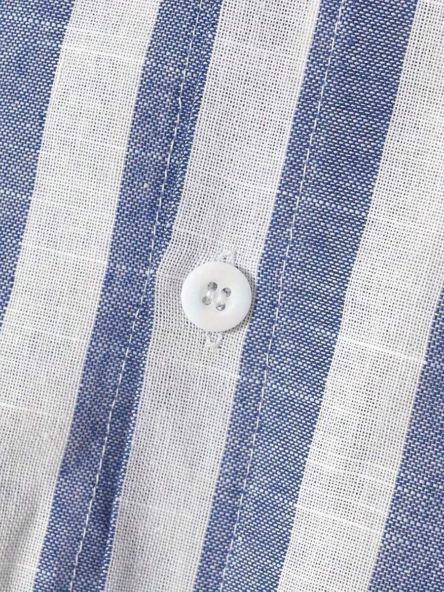 Chemise boutonnée en lin à rayures – Style décontracté pour homme