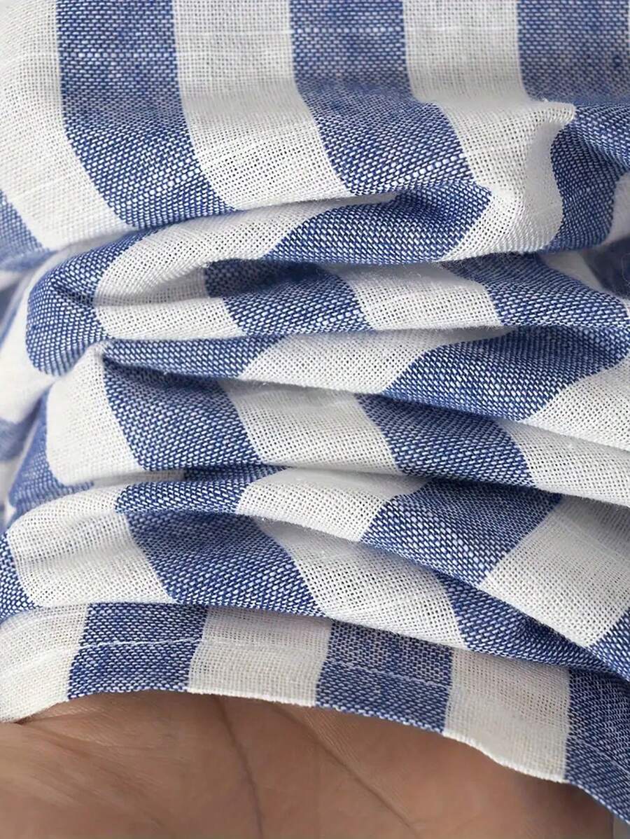 Chemise boutonnée en lin à rayures – Style décontracté pour homme