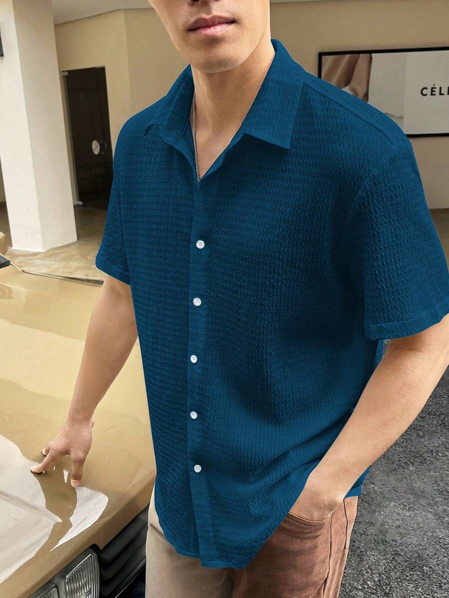 Chemise boutonnée à épaules tombantes coupe régulière pour homme