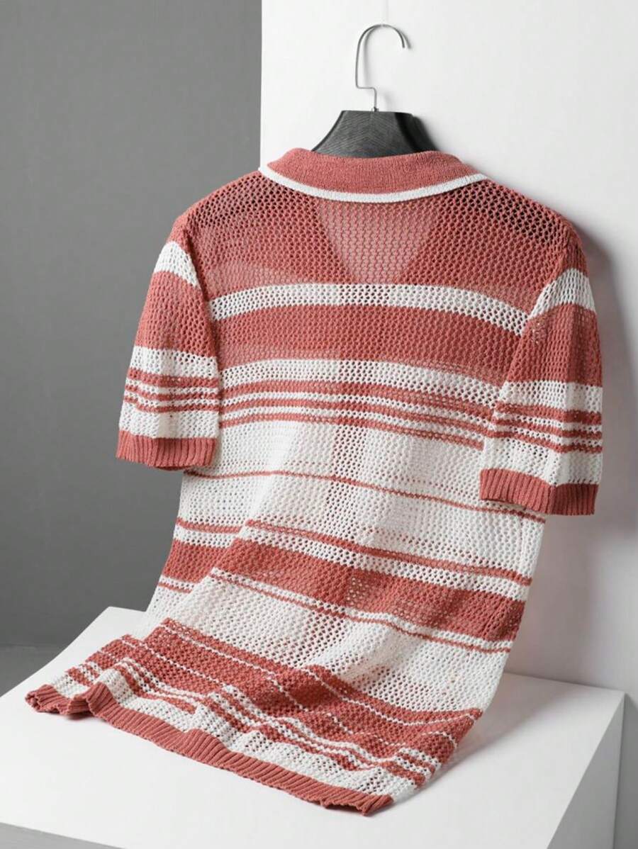Chemises au crochet à rayures boutonnées pour homme, chemise d'été décontractée
