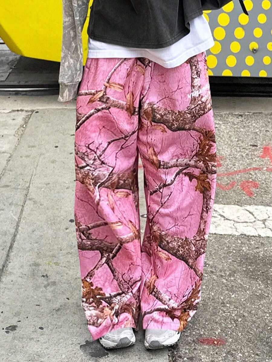Pantalon de survêtement coupe droite, décontracté et à imprimé intégral