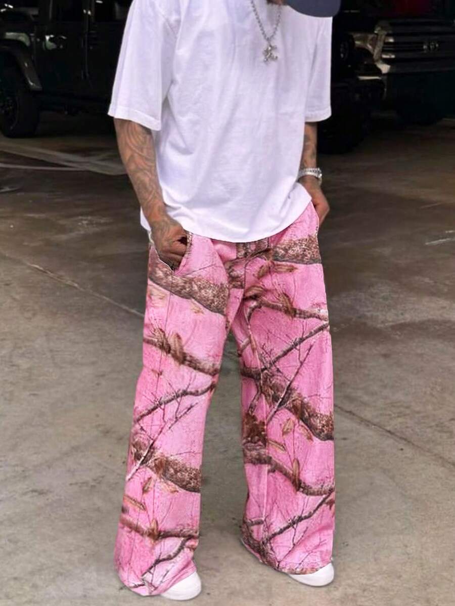 Pantalon de survêtement coupe droite, décontracté et à imprimé intégral