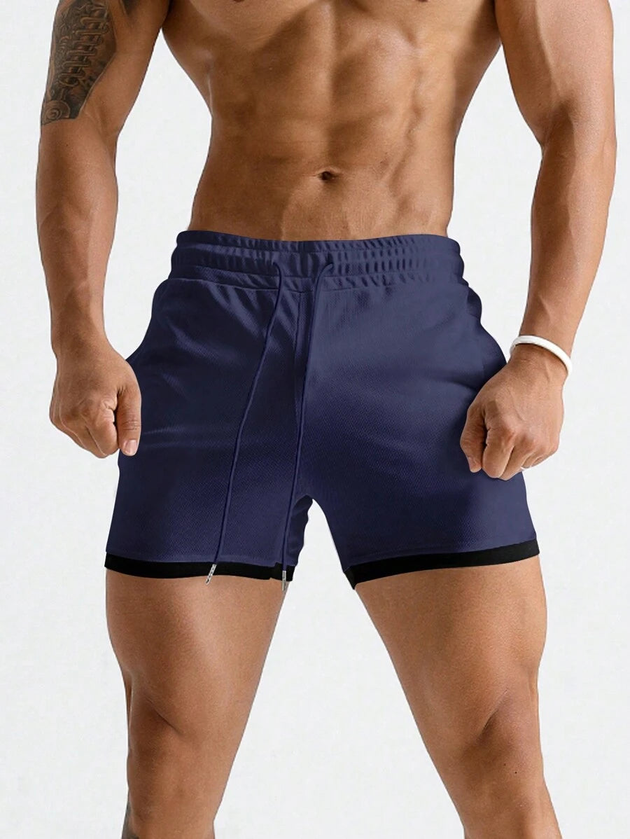 Shorts de sport 2-en-1 avec cordon et détails contrastés tendance pour hommes