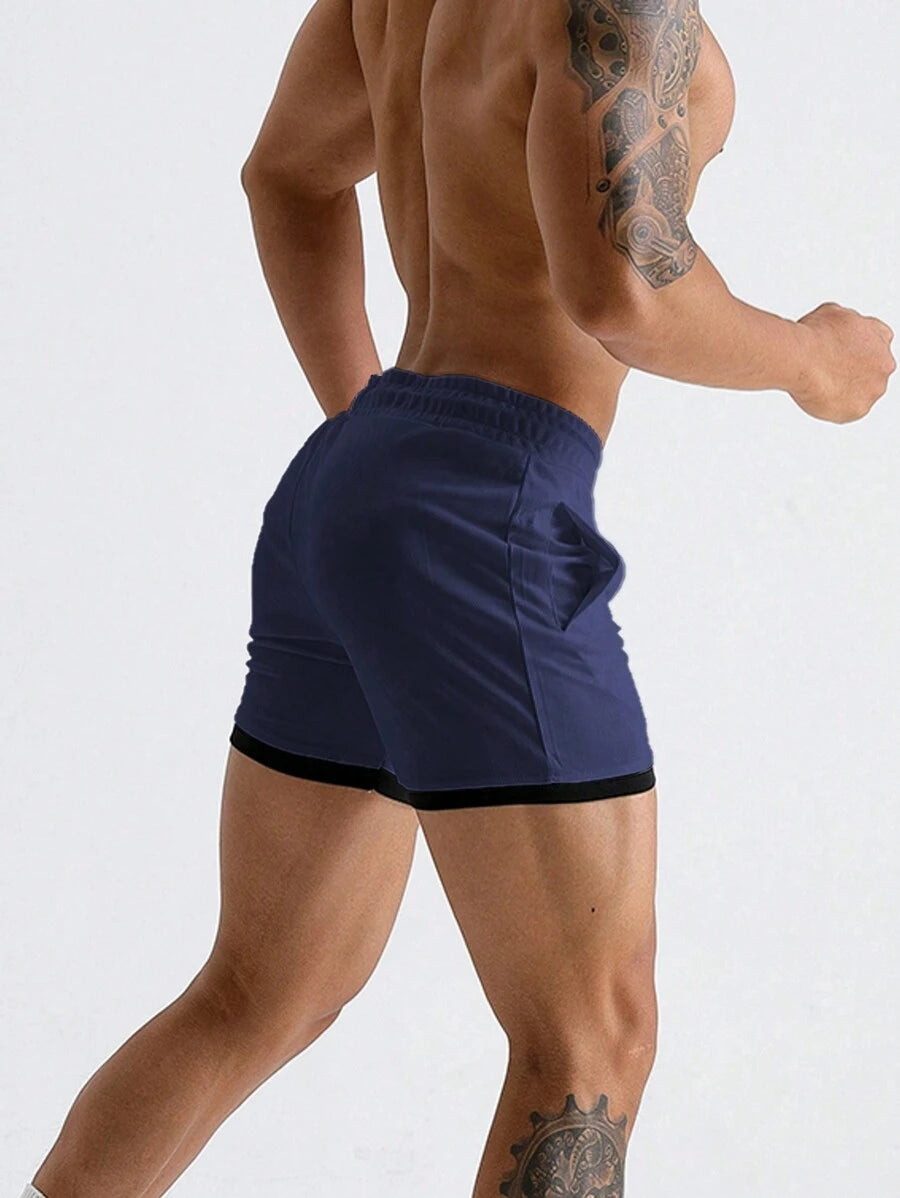 Shorts de sport 2-en-1 avec cordon et détails contrastés tendance pour hommes