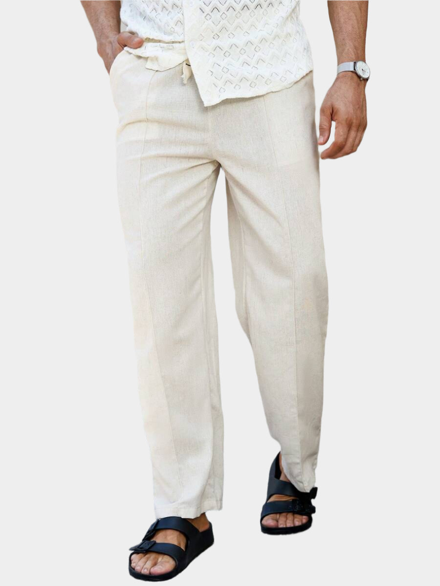 Pantalon de lin respirant avec poches plaquées – Coupe droite décontractée